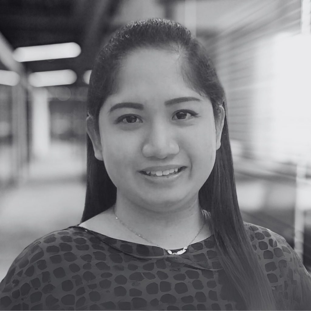 A photo of Angel Bantug in black and white