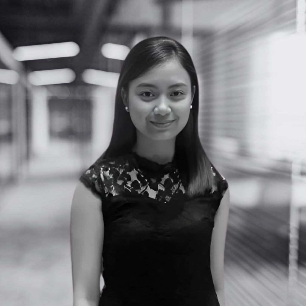 A photo of Charlene Caoile in black and white