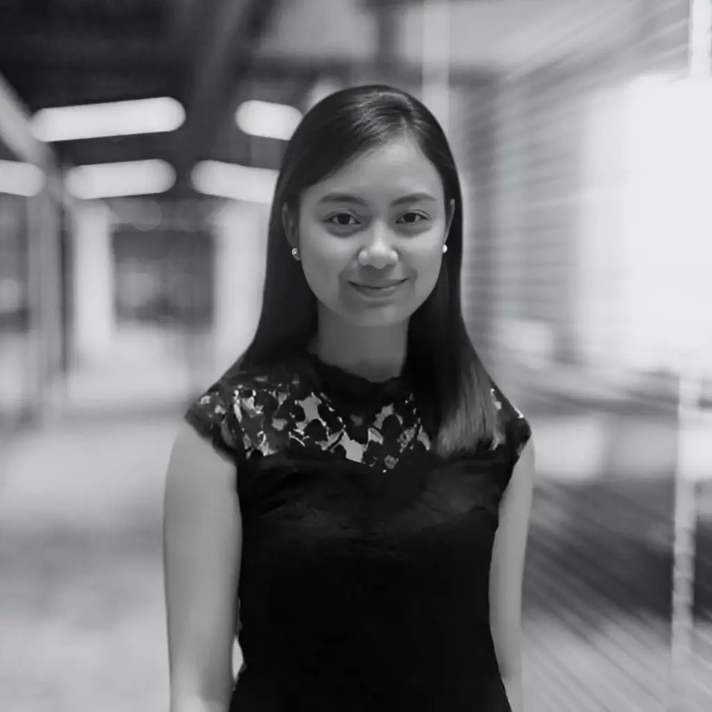 A photo of Charlene Caoile in black and white