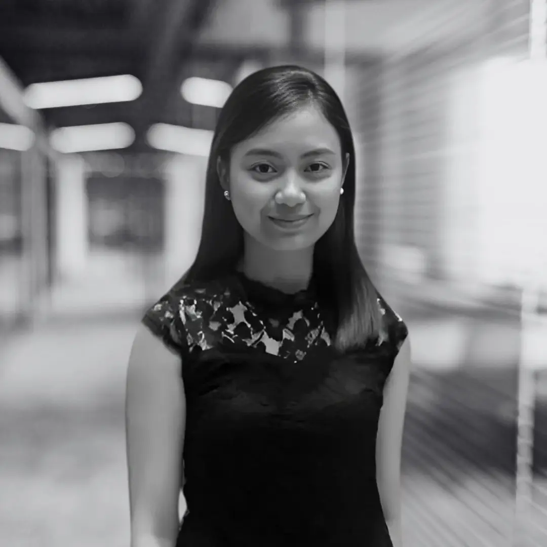 A photo of Charlene Caoile in black and white