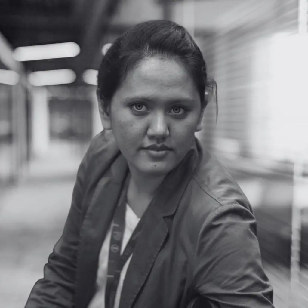 A photo of Lyn Kasim in black and white