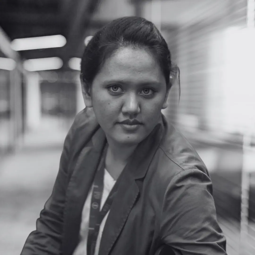 A photo of Lyn Kasim in black and white