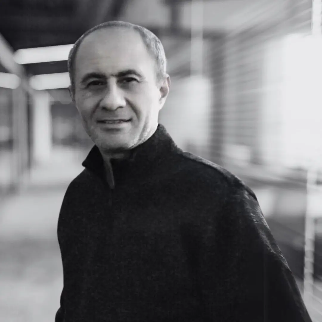 A photo of Omar Alshaher in black and white