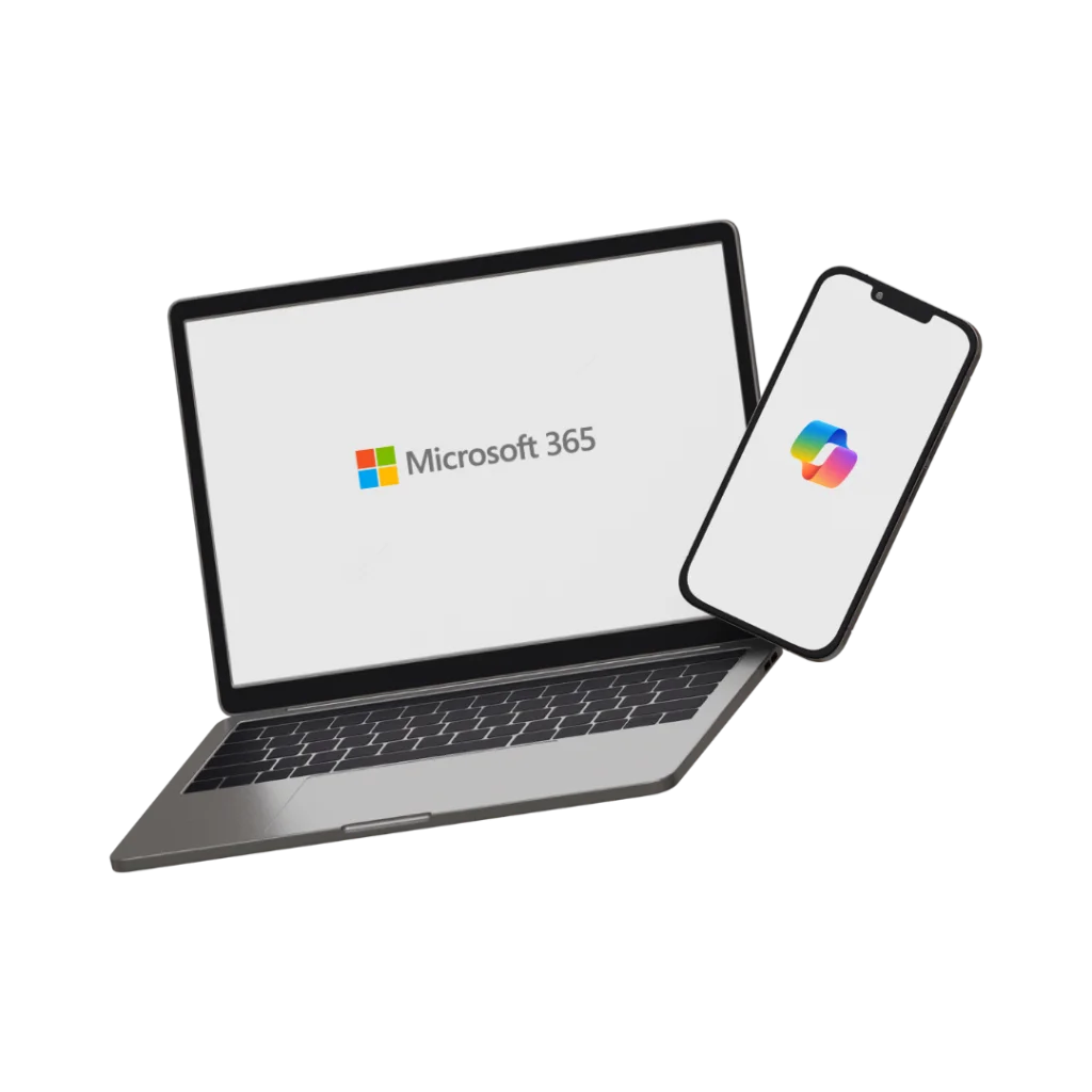 a laptop and phone with copilot