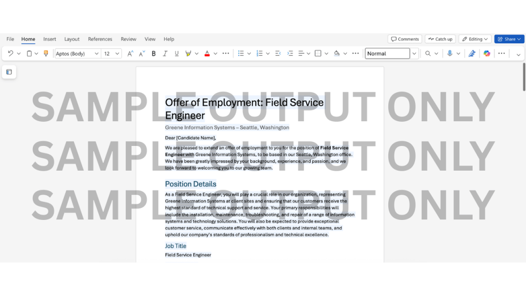 Sample output of the prompt created for copilot demo