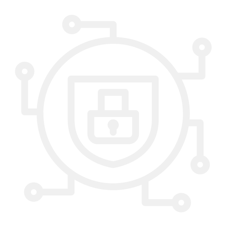 A graphic of connected tech patterns with security icon inside.