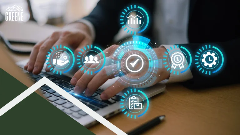 A man typing in his laptop overlaid with different managed it services.