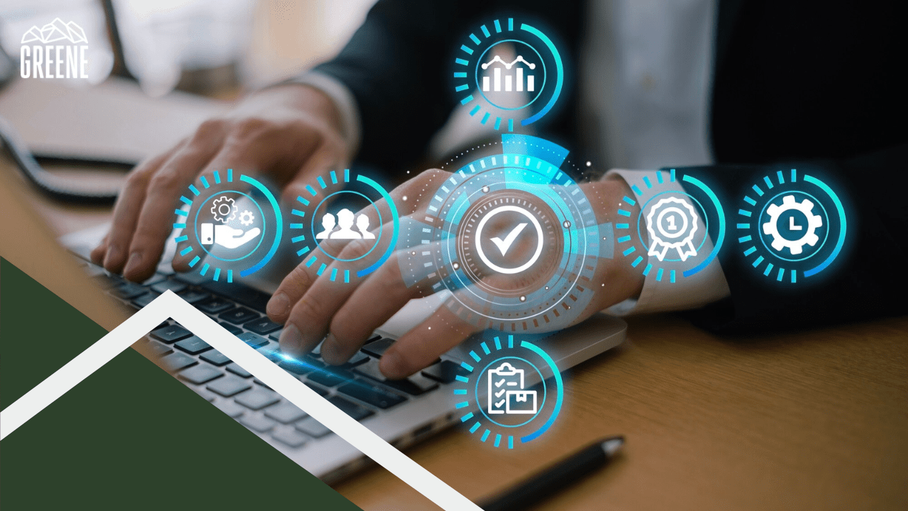 A man typing in his laptop overlaid with different managed it services.