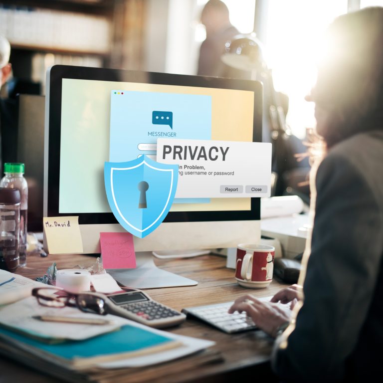 person working with privacy protection pop up