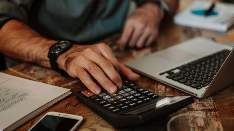 man using his financial calculator